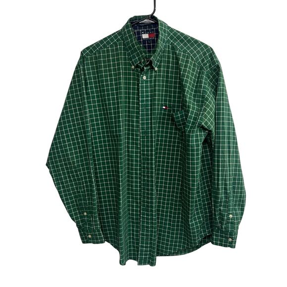 Preppy Green Grid Shirt Tommy Hilfiger‎ Classic 90s Size L - Picture 1 of 5